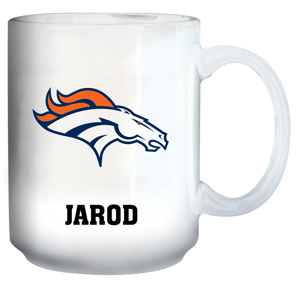 White Denver Broncos 15oz. Personalized Mug