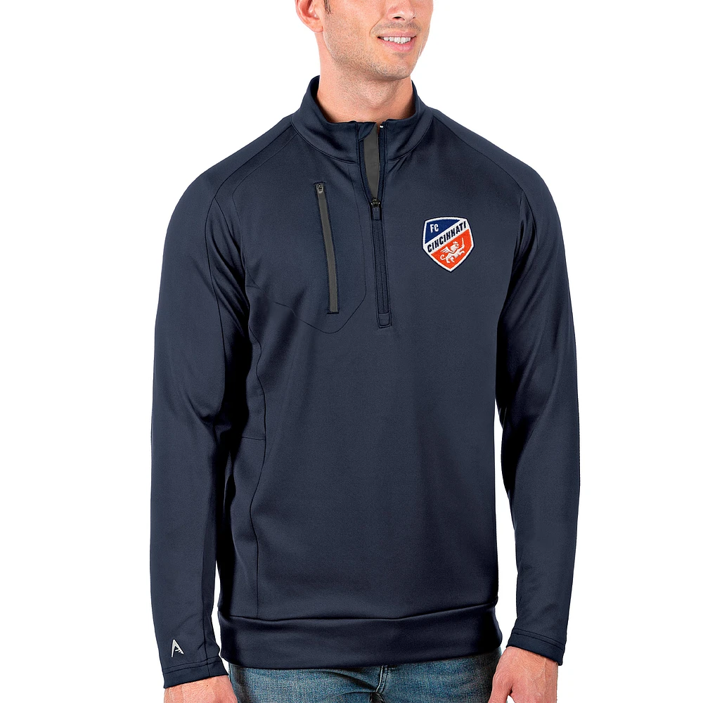 Men's Antigua Navy/Silver FC Cincinnati Generation Quarter-Zip Pullover Jacket