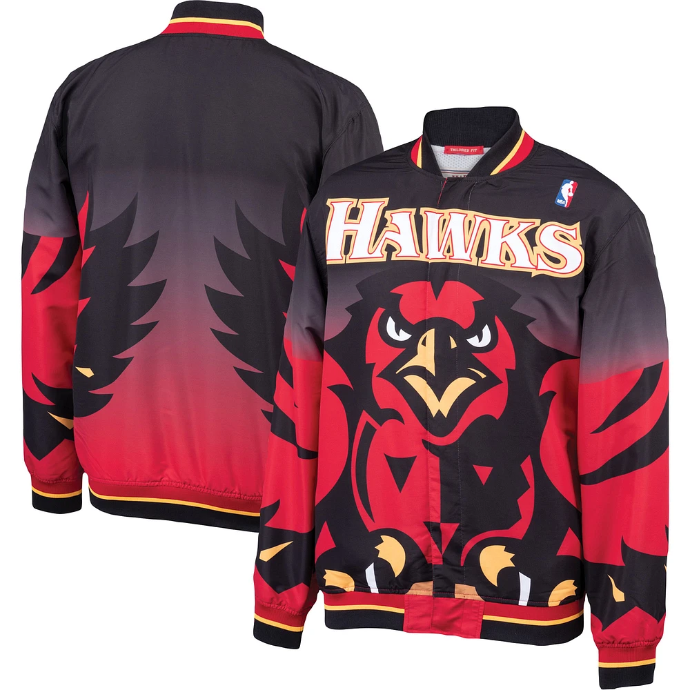 Men's Mitchell & Ness Black Atlanta Hawks Hardwood Classics Authentic Warm-Up Full-Snap Jacket