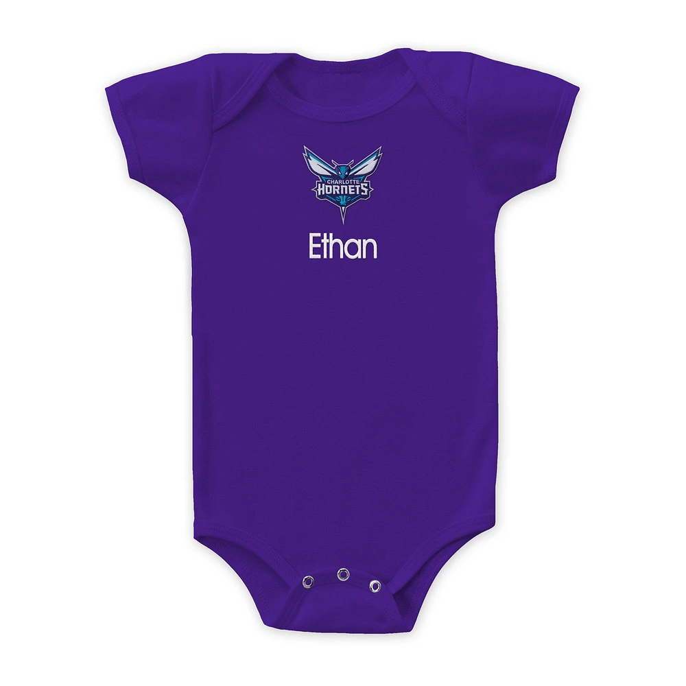 Infant Purple Charlotte Hornets Personalized Team Logo Bodysuit