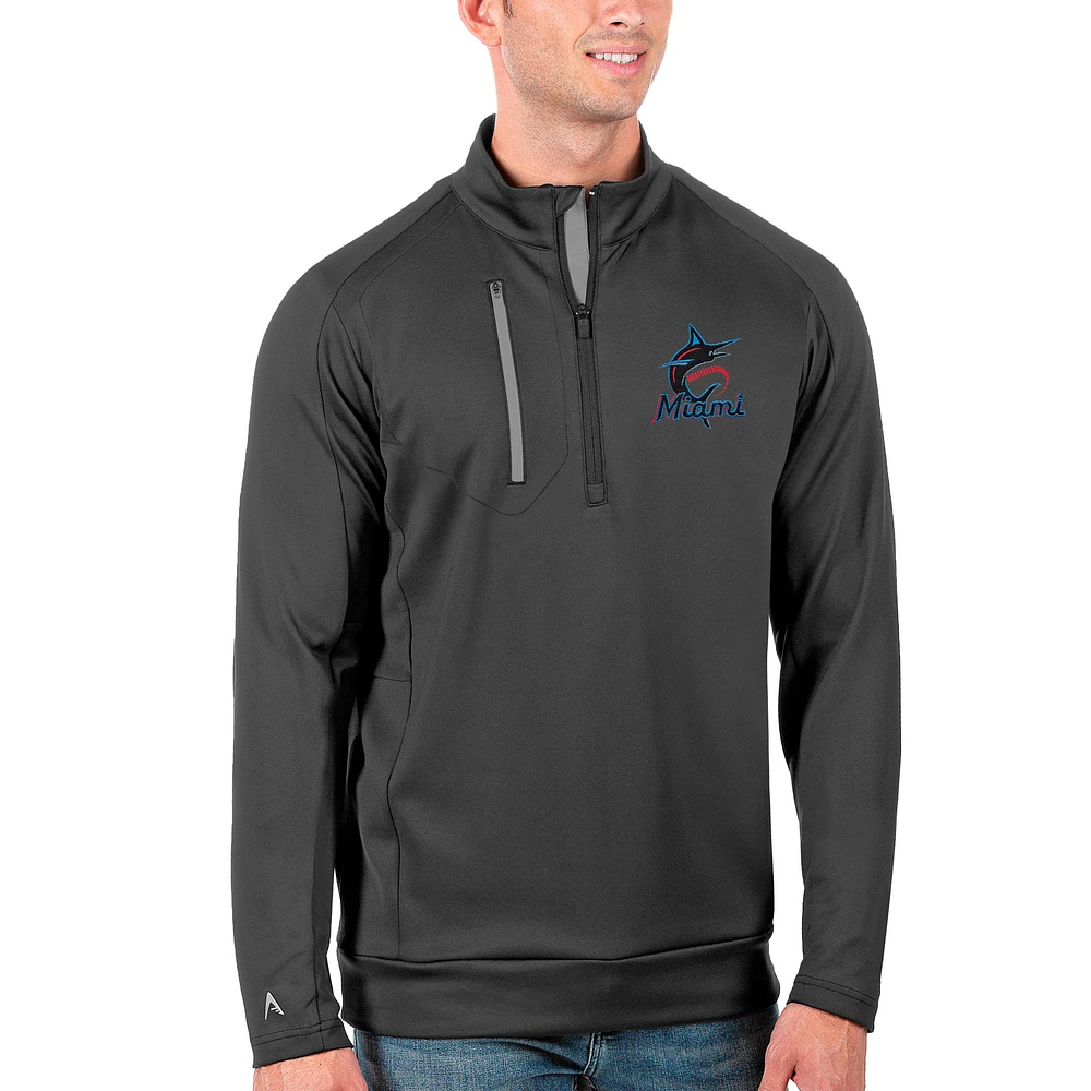 Men's Antigua /Gray Miami Marlins Generation Quarter-Zip Pullover Jacket