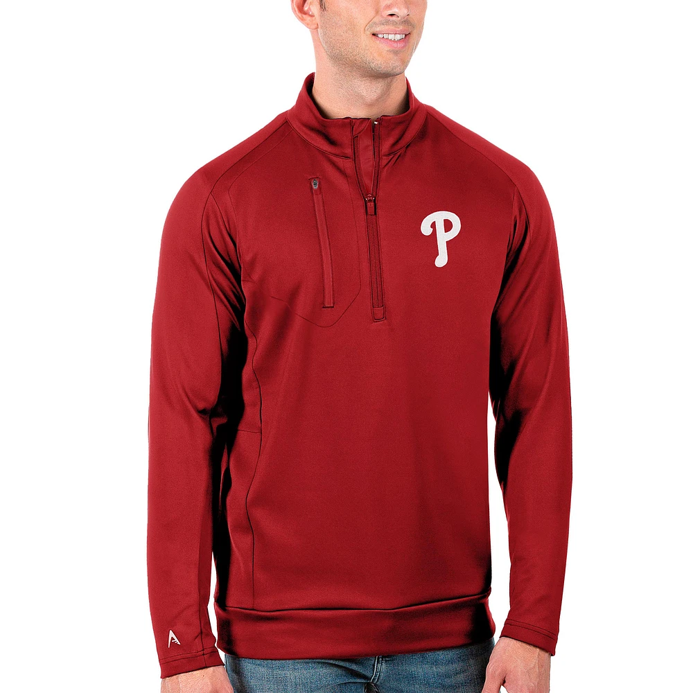 Men's Antigua Red Philadelphia Phillies Generation Quarter-Zip Pullover Jacket