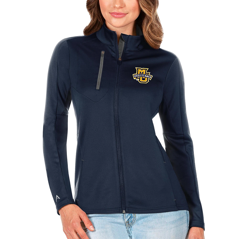 Women's Antigua Navy/Graphite Marquette Golden Eagles Generation Full-Zip Jacket