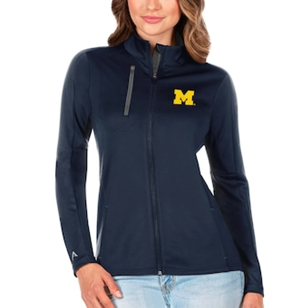 Women's Antigua Navy/Graphite Michigan Wolverines Generation Full-Zip Jacket