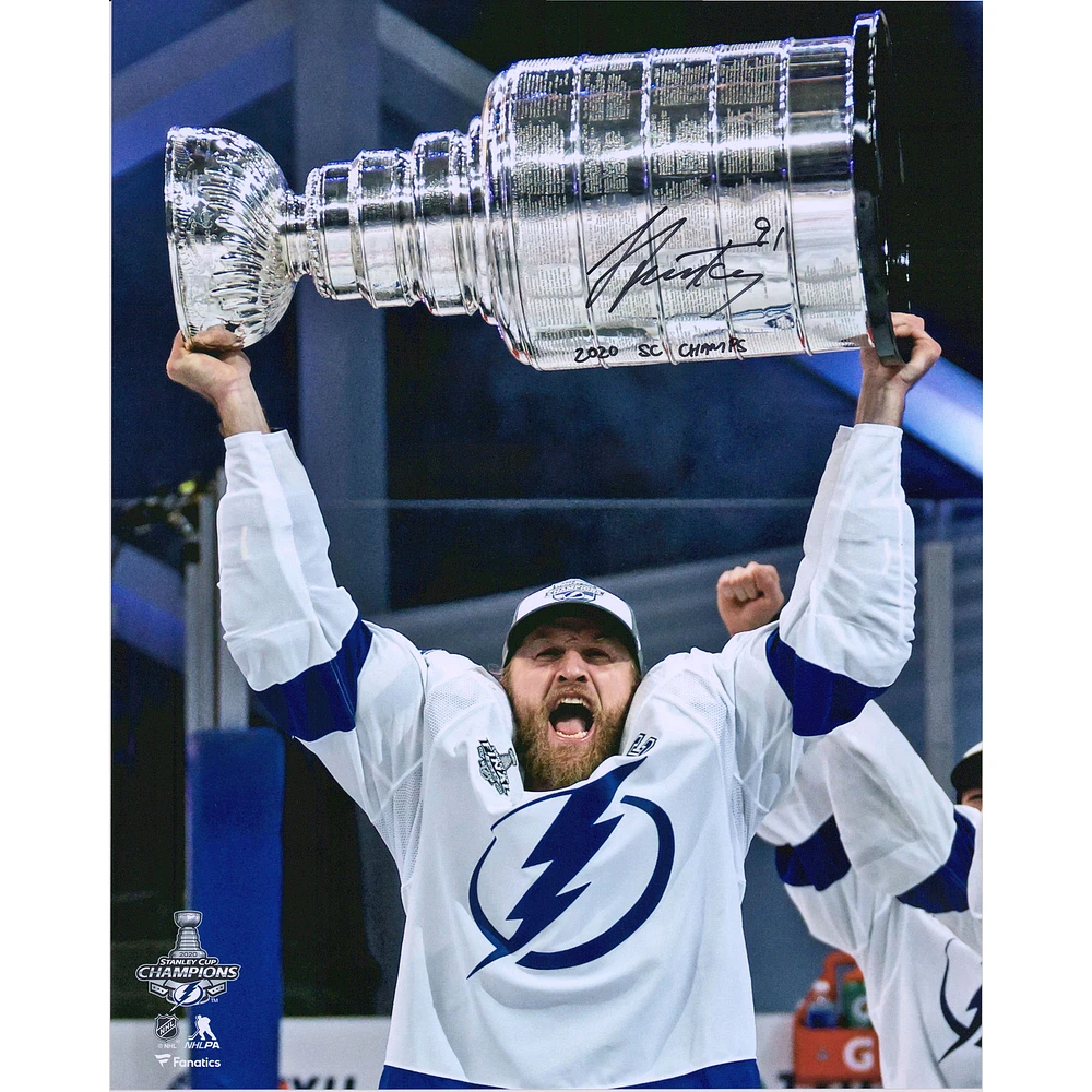 Steven Stamkos Tampa Bay Lightning Autographed 16" x 20" 2020 Stanley Cup Champions Raising Cup Photograph with "2020 SC Champs" Inscription