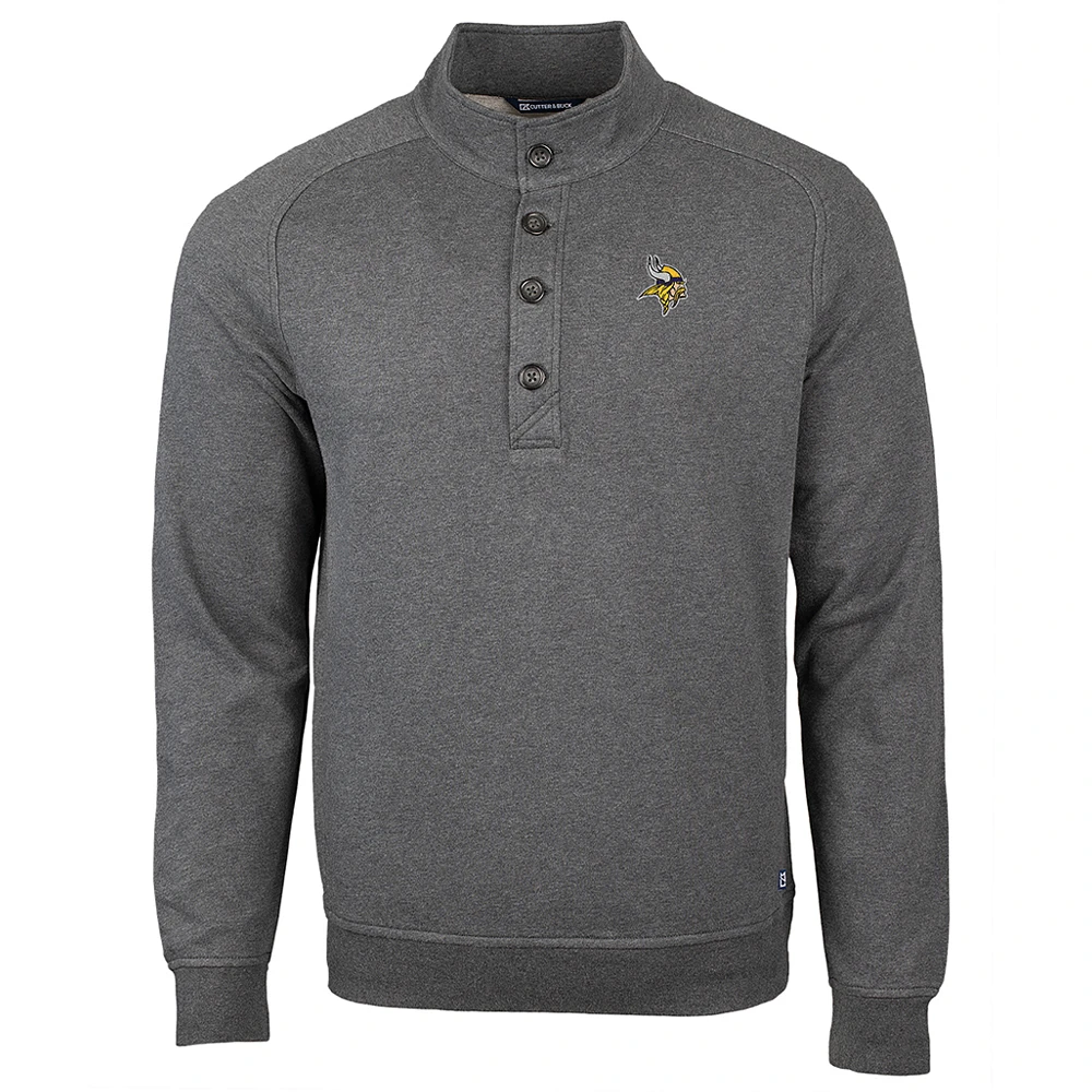 Men's Cutter & Buck Heather Charcoal Minnesota Vikings Saturday Mock Pullover Sweatshirt