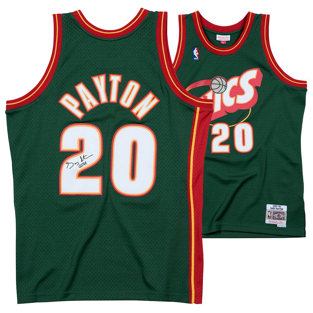 Gary Payton Seattle Supersonics Autographed Green Mitchell and Ness 1995 Swingman Jersey with "The Glove" Inscription
