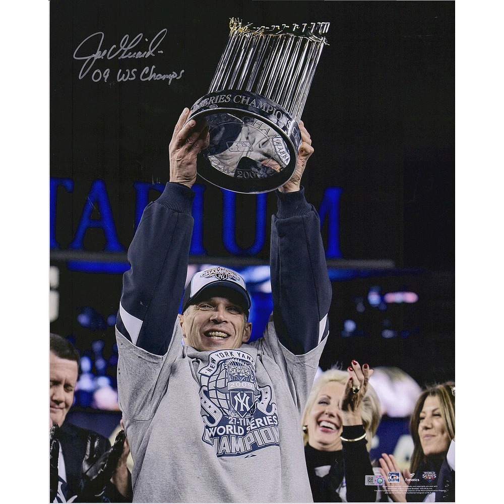 Joe Girardi New York Yankees Autographed 16" x 20" 2009 WS Trophy Photograph with "09 WS Champs" Inscription