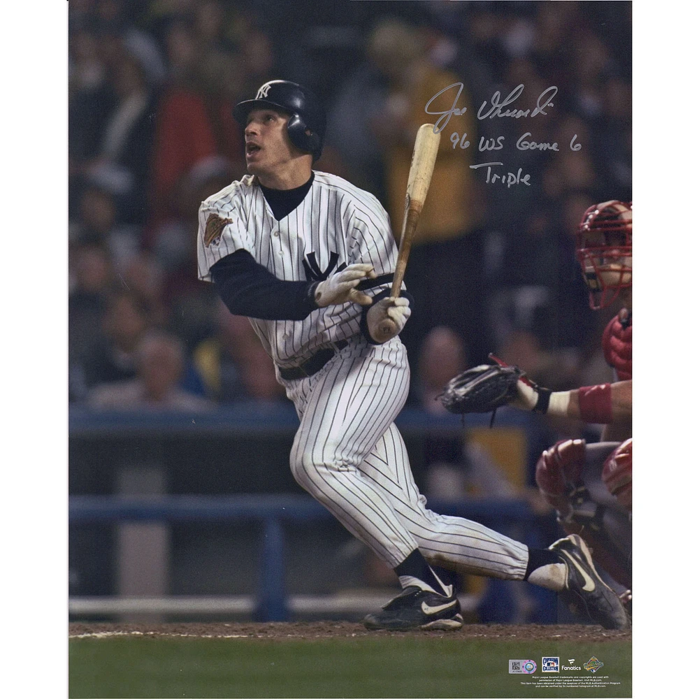 Joe Girardi New York Yankees Autographed 16" x 20" 1996 World Series Hitting Photograph with "96 WS Game 6 Triple" Inscription