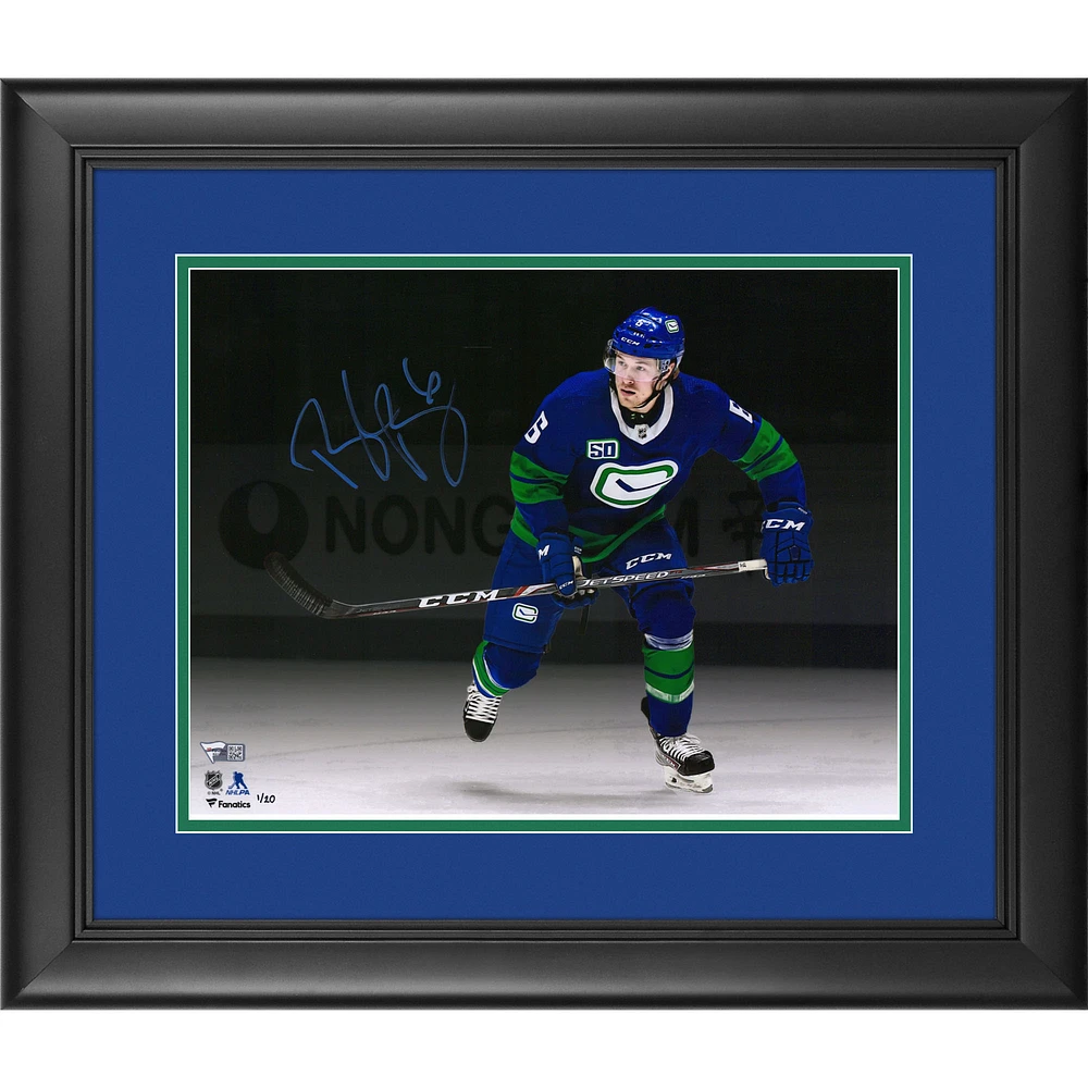 Brock Boeser Vancouver Canucks Framed Autographed 11" x 14" Blue Alternate Jersey Skating Spotlight Photograph - Limited Edition of 20