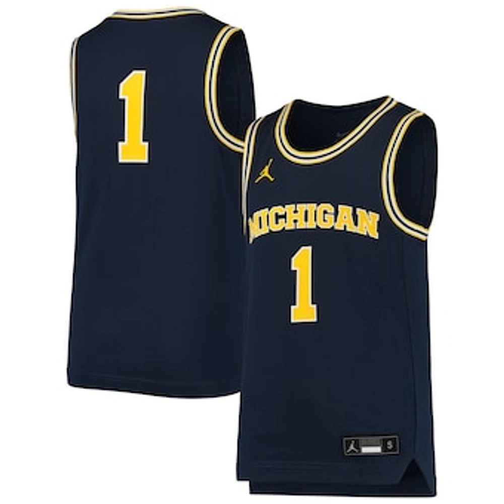 Youth Jordan Brand #1 Navy Michigan Wolverines Team Replica Basketball Jersey
