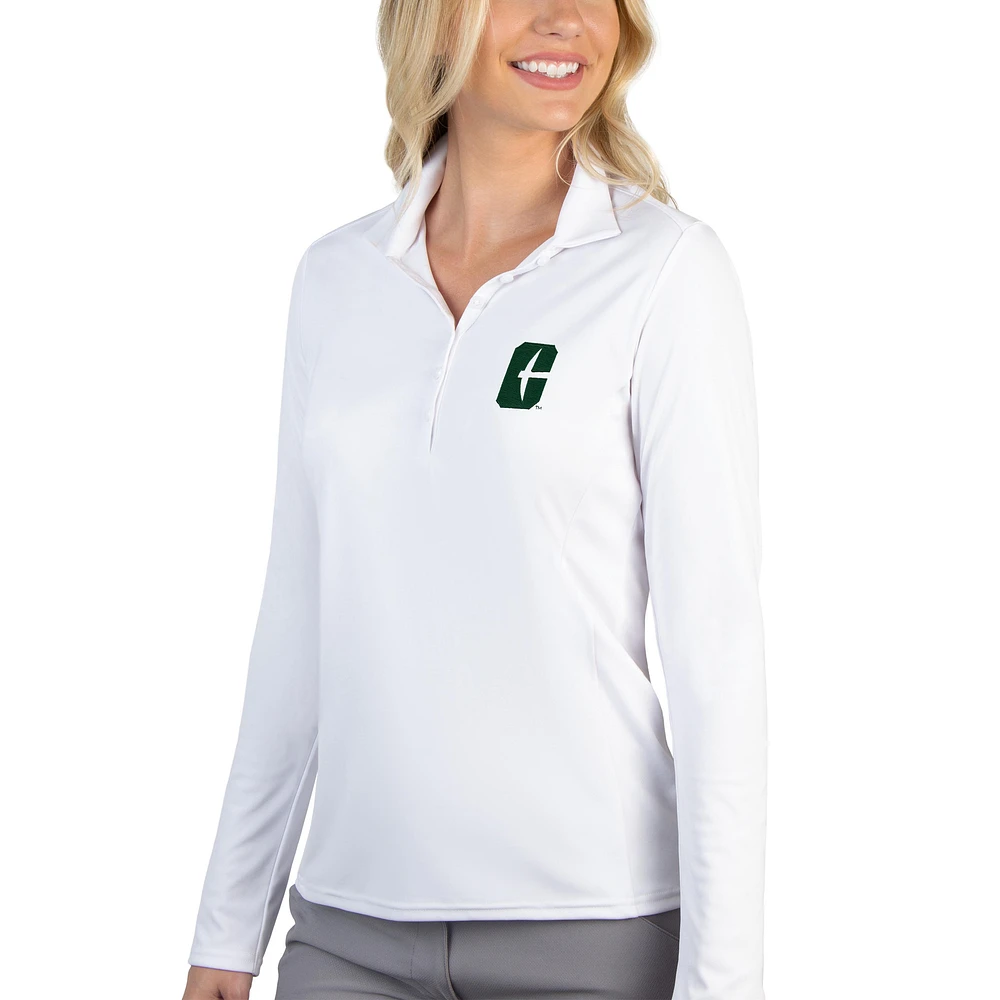 Women's Antigua White Charlotte 49ers Tribute Long Sleeve Polo