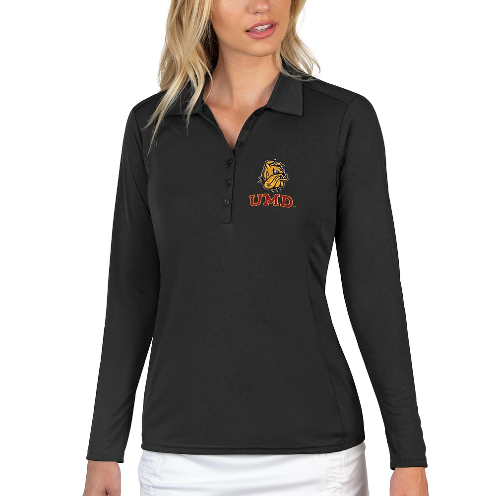 Women's Antigua Black Minnesota Duluth Bulldogs Tribute Long Sleeve Polo