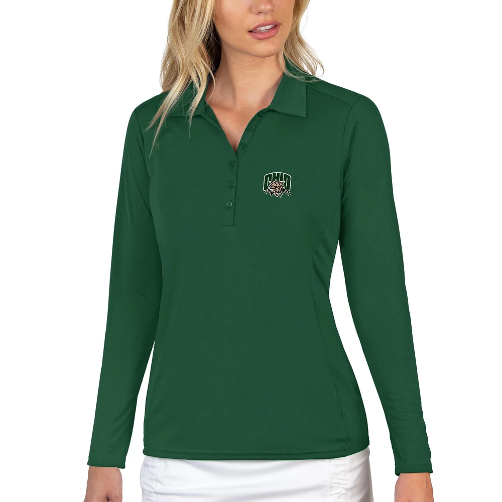 Women's Antigua Green Ohio Bobcats Tribute Long Sleeve Polo
