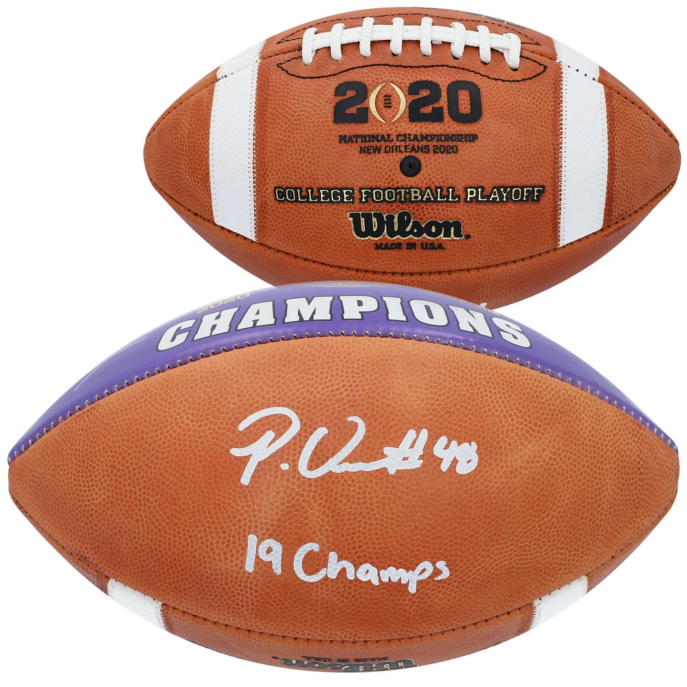 Patrick Queen LSU Tigers Autographed Commemorative Football with "19 Champs" Inscription