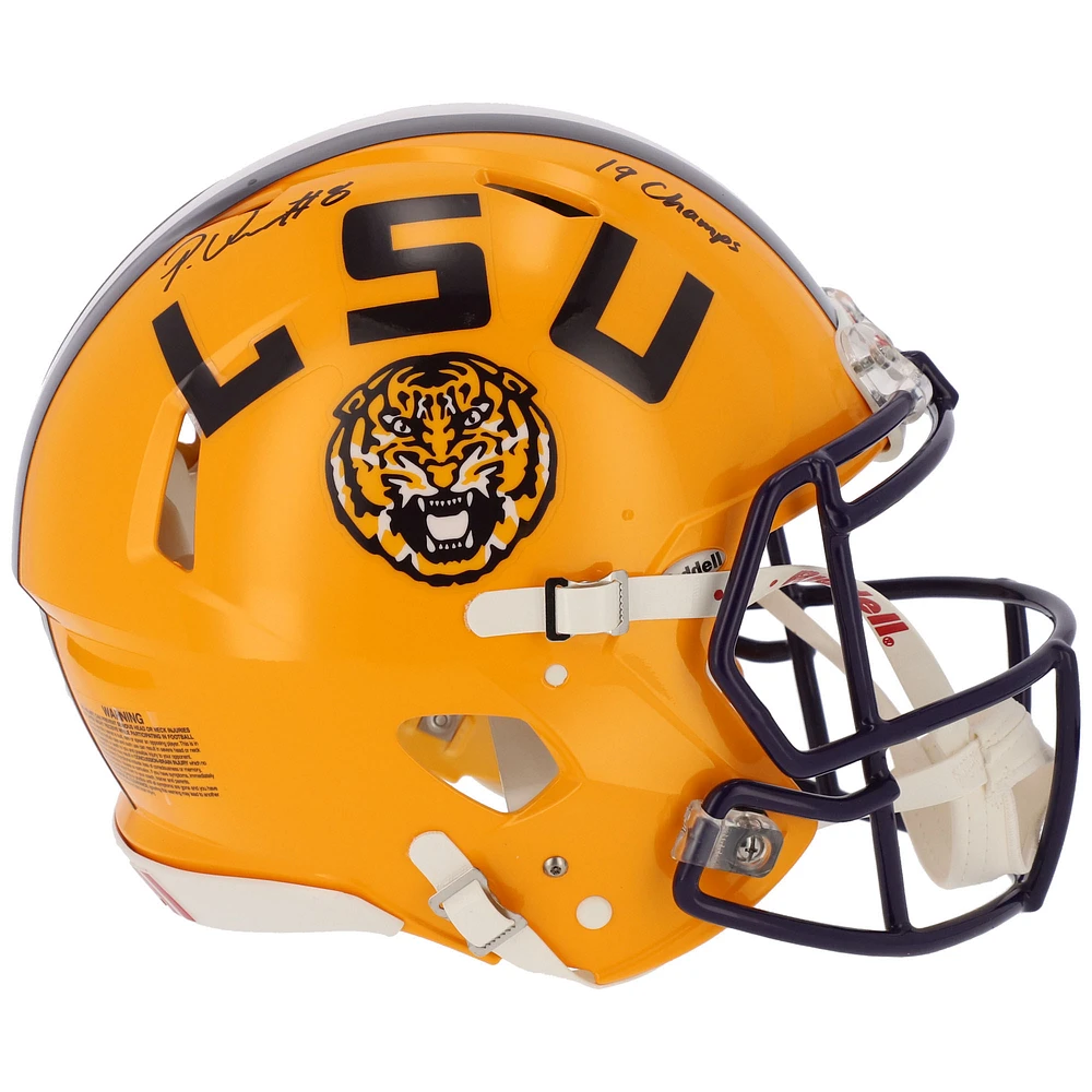 Patrick Queen LSU Tigers Autographed Riddell Speed Authentic Helmet with "19 Champs" Inscription