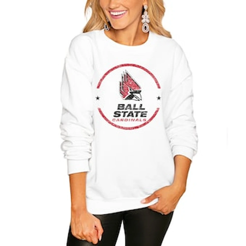 Women's White Ball State Cardinals End Zone Pullover Sweatshirt