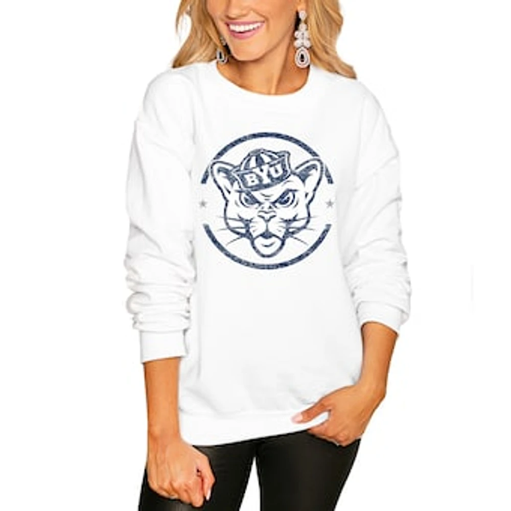 Women's White BYU Cougars End Zone Pullover Sweatshirt