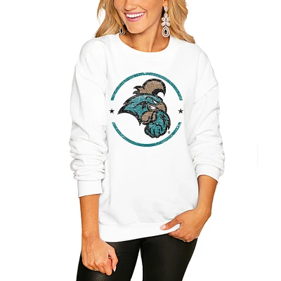 Women's White Coastal Carolina Chanticleers End Zone Pullover Sweatshirt