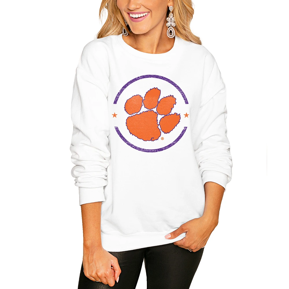 Women's White Clemson Tigers End Zone Pullover Sweatshirt