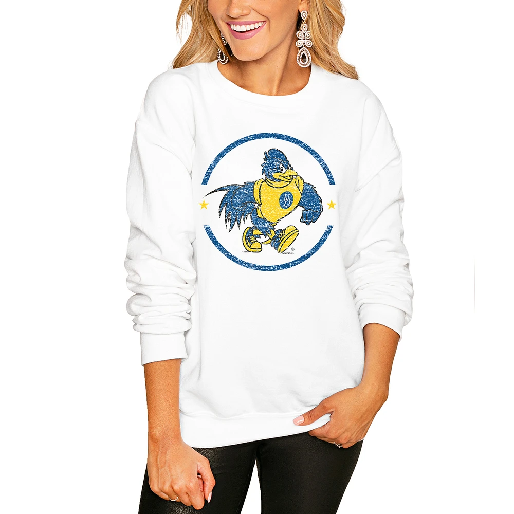 Women's White Delaware Fightin' Blue Hens End Zone Pullover Sweatshirt