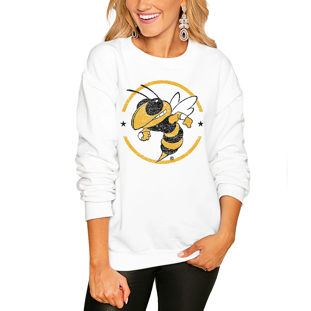 Women's White Georgia Tech Yellow Jackets End Zone Pullover Sweatshirt
