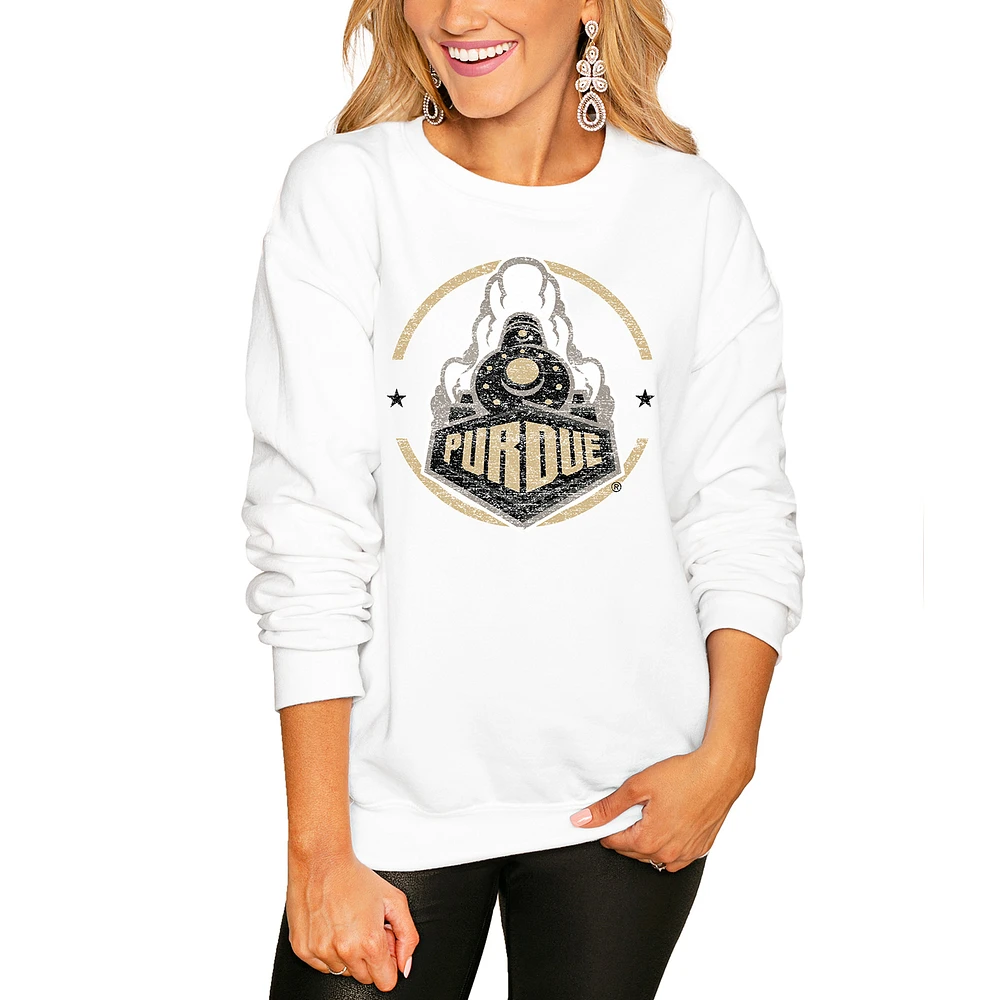 Women's White Purdue Boilermakers End Zone Pullover Sweatshirt
