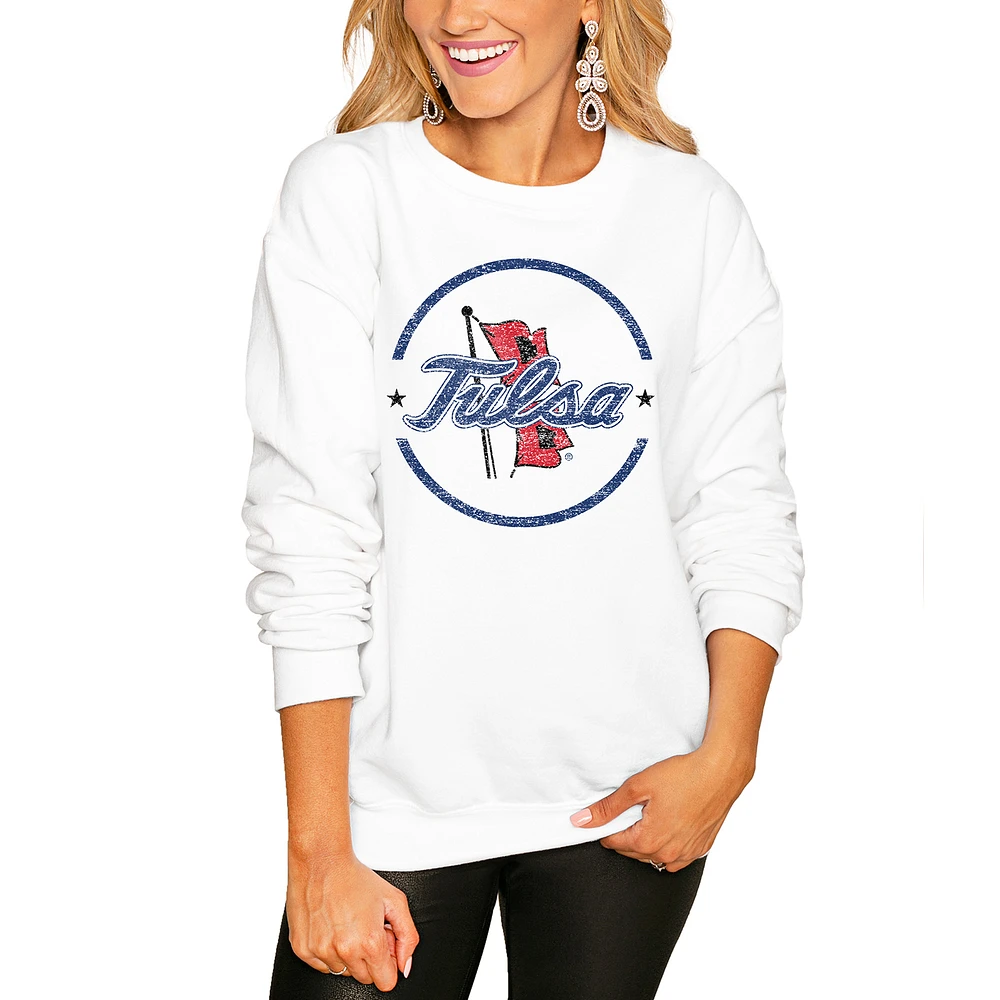 Women's White Tulsa Golden Hurricane End Zone Pullover Sweatshirt