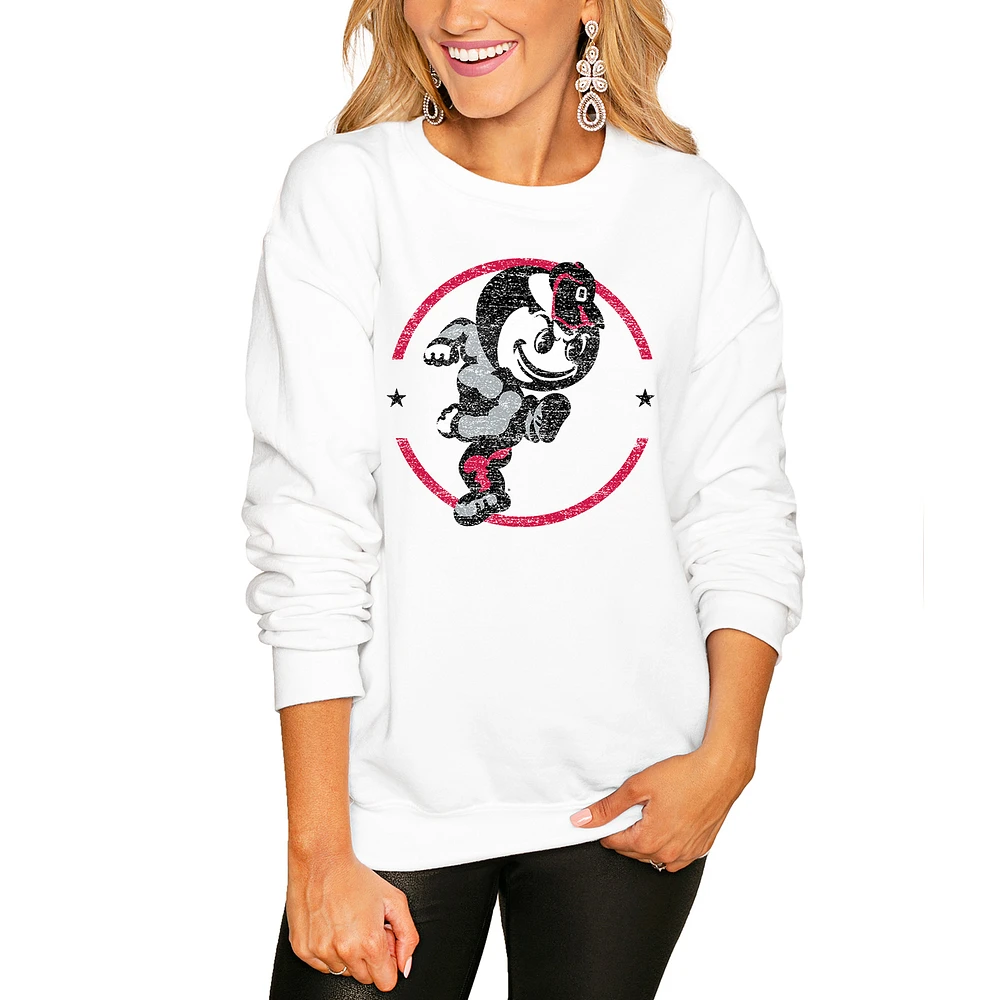 Women's White Ohio State Buckeyes End Zone Pullover Sweatshirt