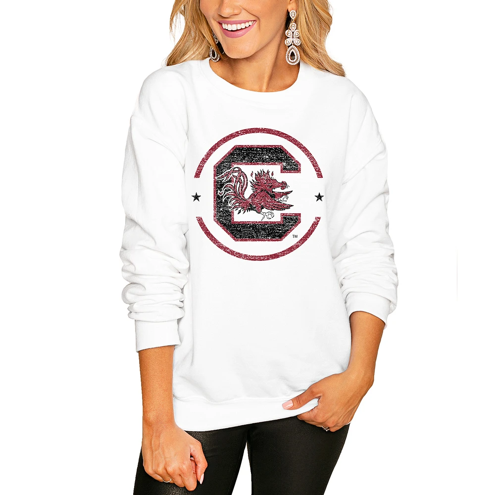 Women's White South Carolina Gamecocks End Zone Pullover Sweatshirt