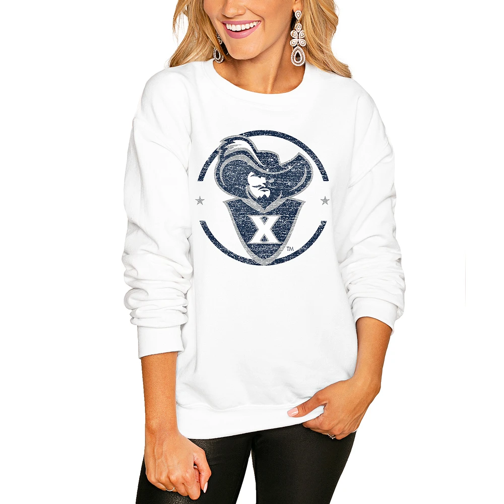 Women's White Xavier Musketeers End Zone Pullover Sweatshirt