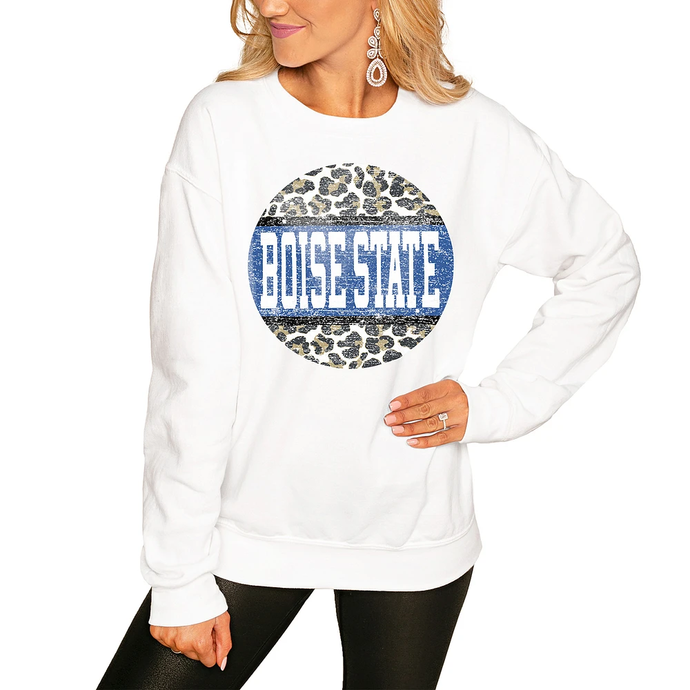 Women's White Boise State Broncos Scoop & Score Pullover Sweatshirt