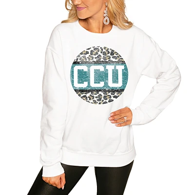 Women's White Coastal Carolina Chanticleers Scoop & Score Pullover Sweatshirt
