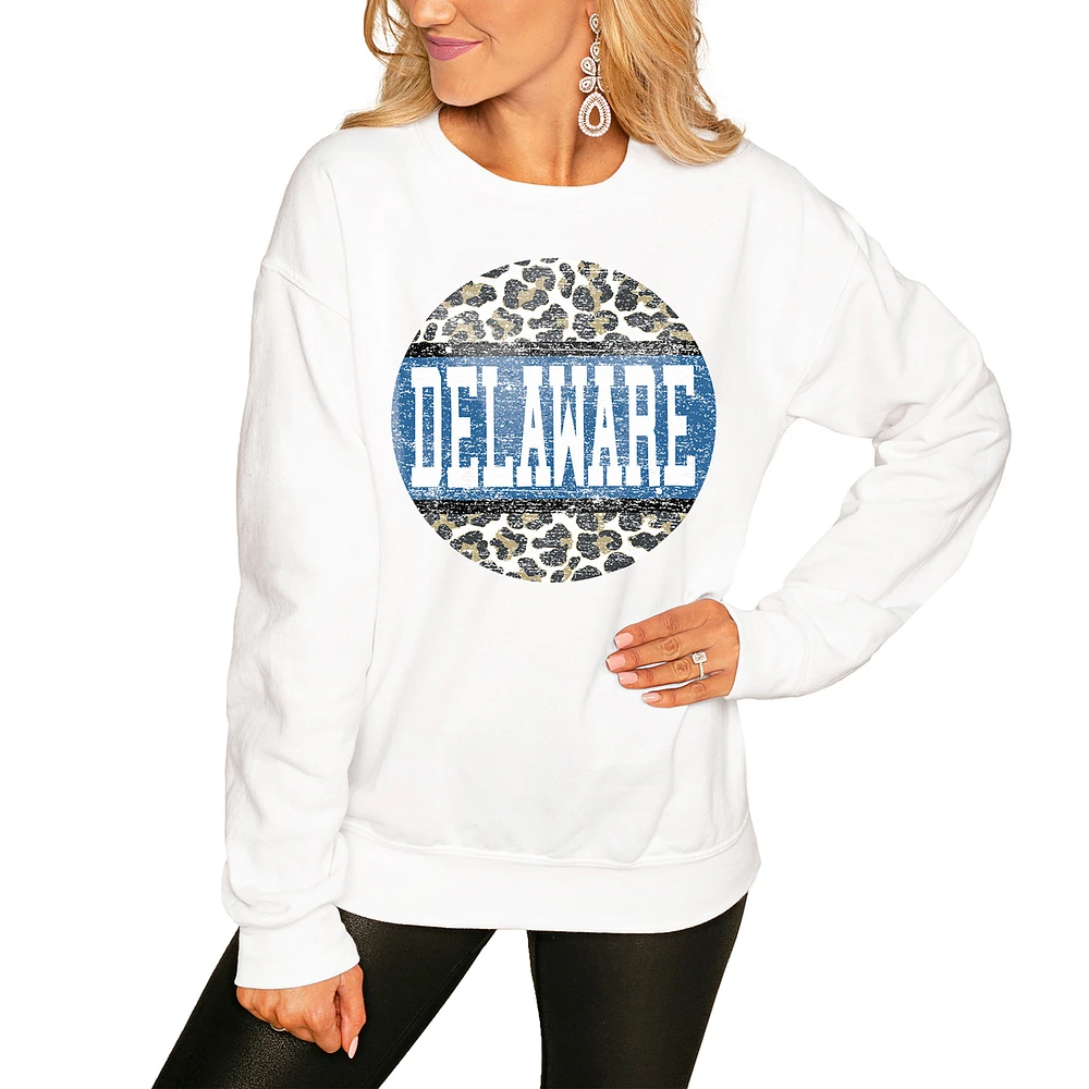 Women's White Delaware Fightin' Blue Hens Scoop & Score Pullover Sweatshirt