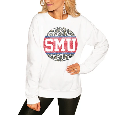 Women's White SMU Mustangs Scoop & Score Pullover Sweatshirt