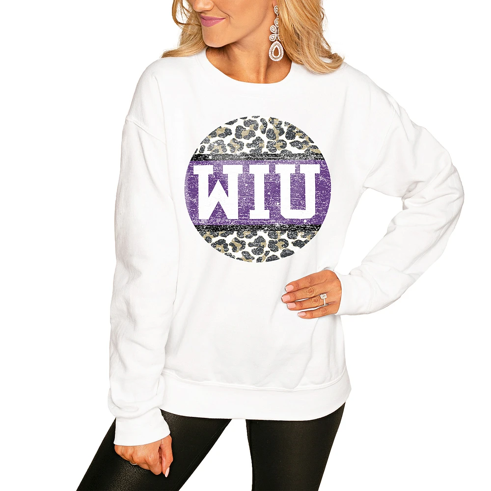 Women's White Western Illinois Leathernecks Scoop & Score Pullover Sweatshirt