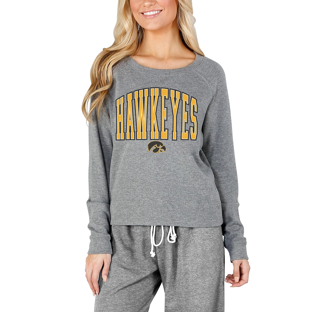 Women's Concepts Sport Gray Iowa Hawkeyes Mainstream Terry Long Sleeve Top