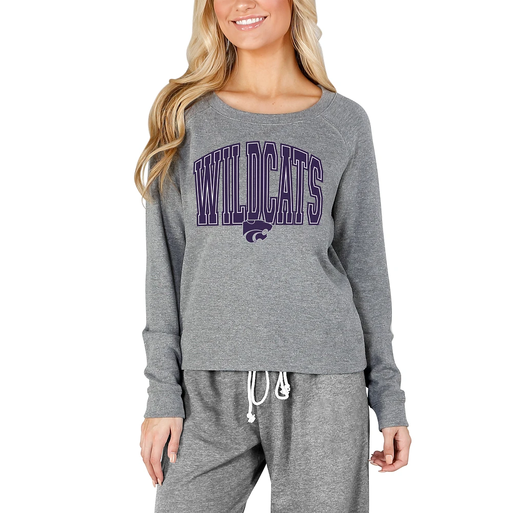 Women's Concepts Sport Gray Kansas State Wildcats Mainstream Terry Long Sleeve Top