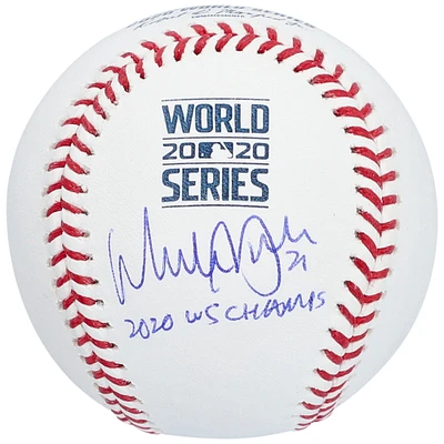 Walker Buehler Los Angeles Dodgers Autographed 2020 MLB World Series Champions World Series Logo Baseball with "2020 WS Champs" Inscription