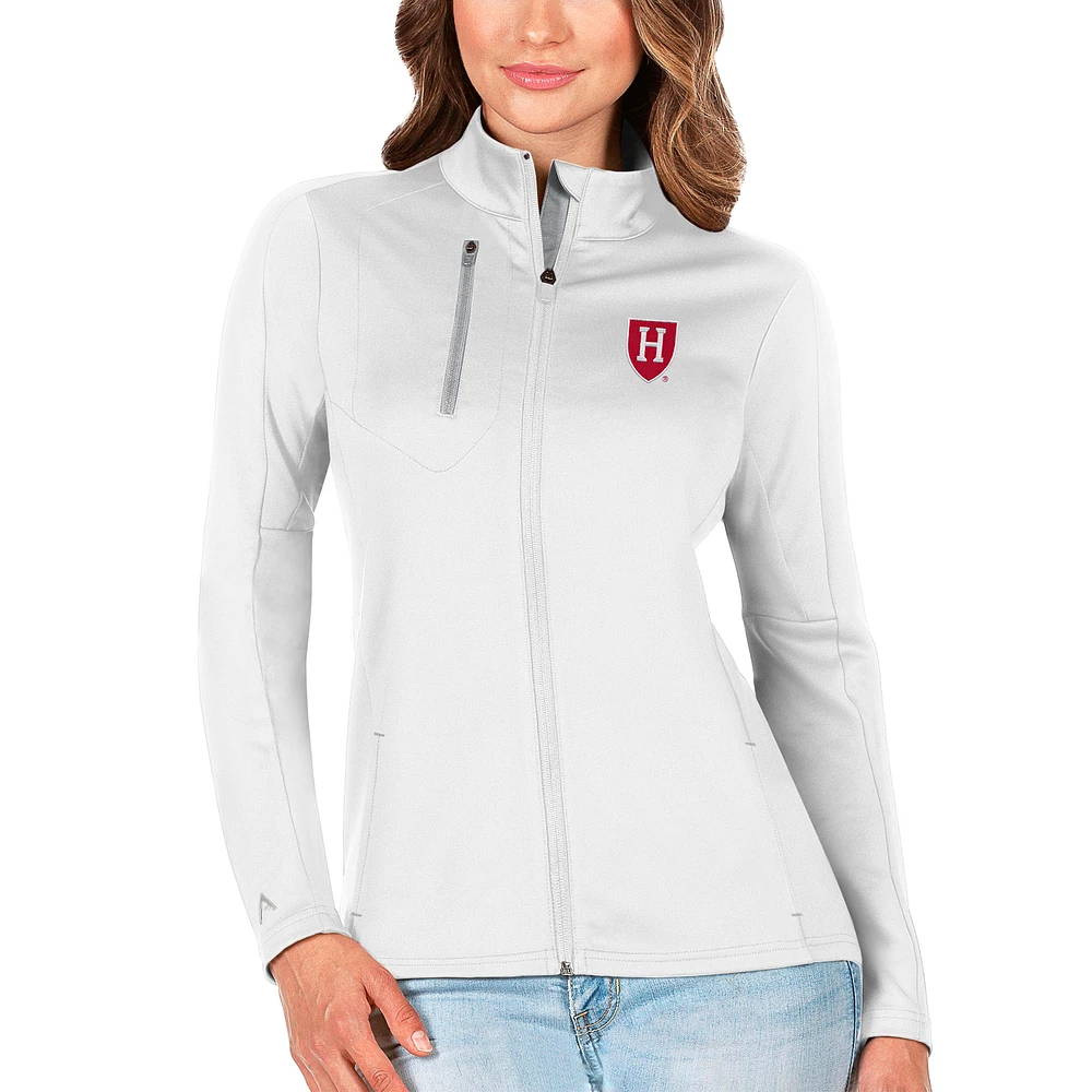 Women's Antigua White/Silver Harvard Crimson Generation Full-Zip Jacket