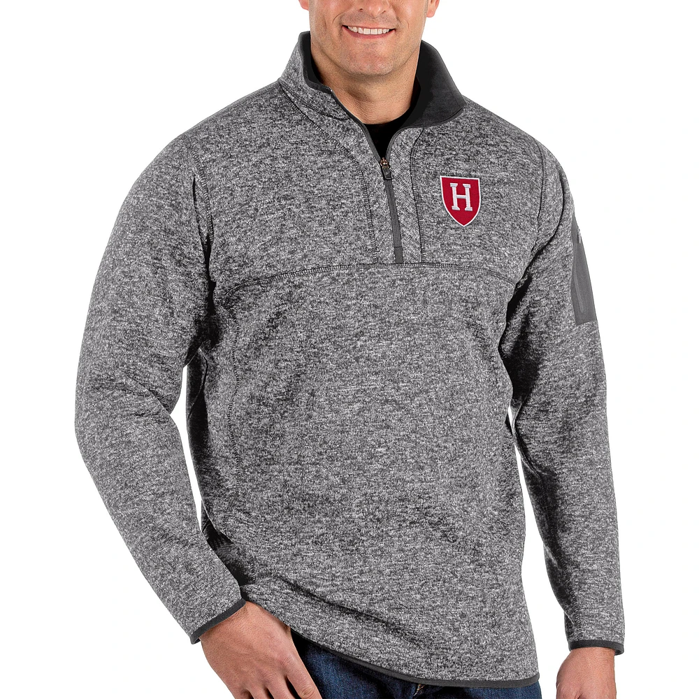 Men's Antigua Heather Gray Harvard Crimson Big & Tall Fortune Quarter-Zip Pullover Jacket