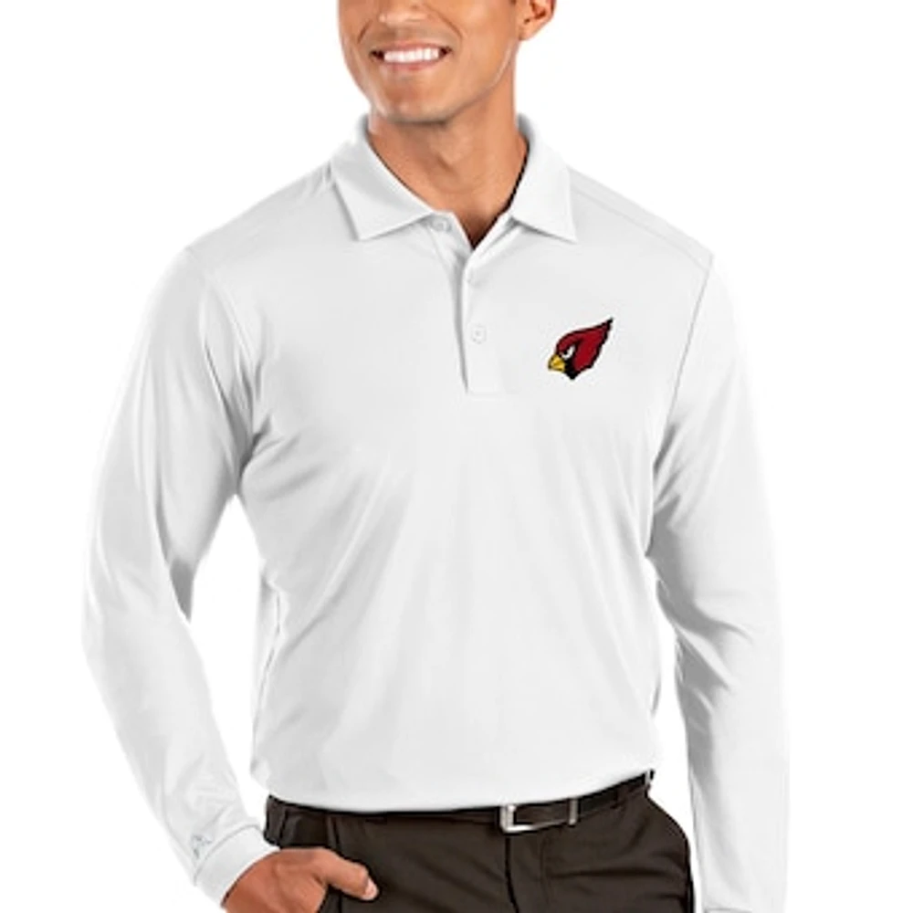 Men's Antigua White Arizona Cardinals Tribute Long Sleeve Polo