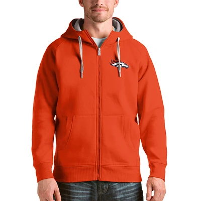 Men's Antigua Orange Denver Broncos Victory Full-Zip Hoodie