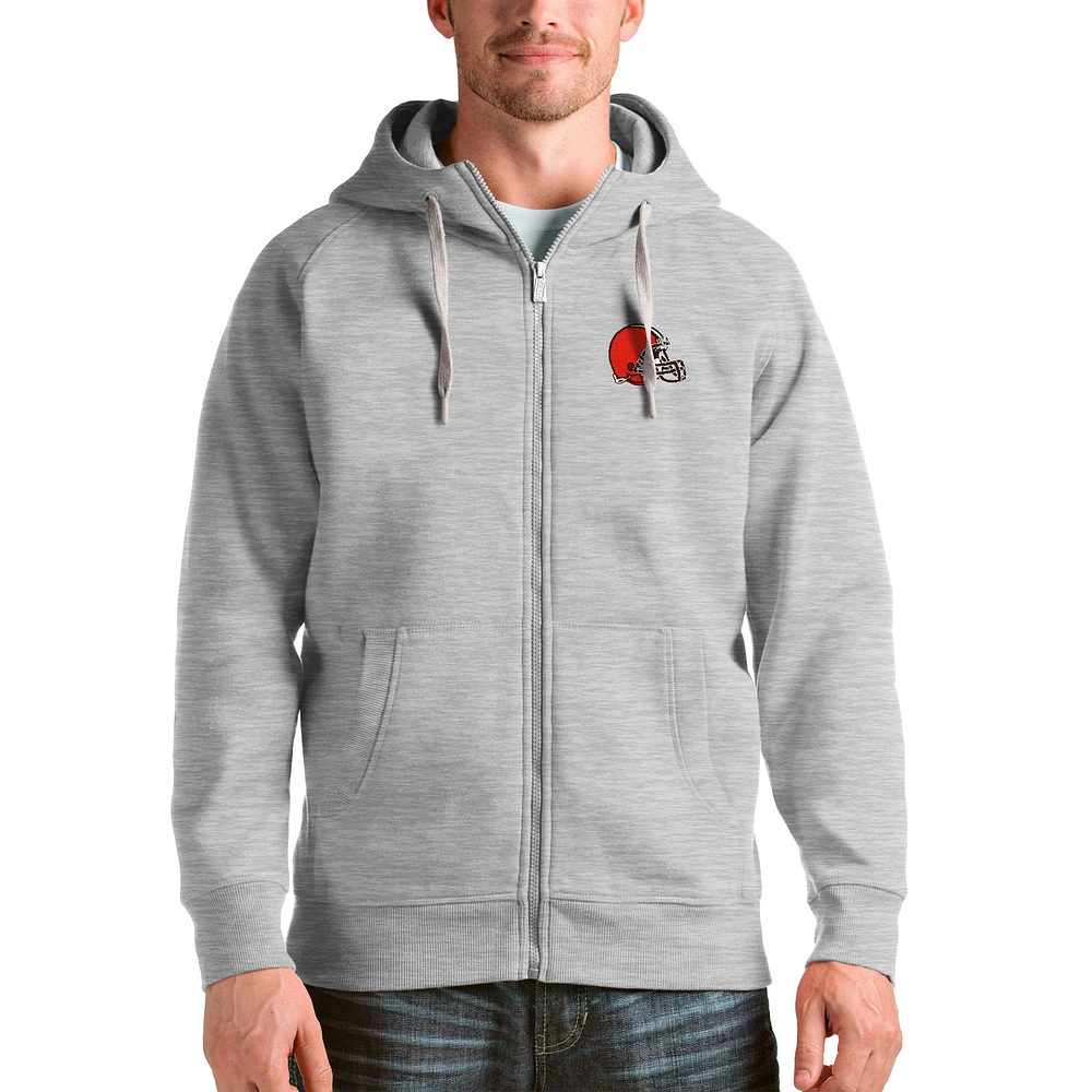 Men's Antigua Heather Gray Cleveland Browns Victory Full-Zip Hoodie