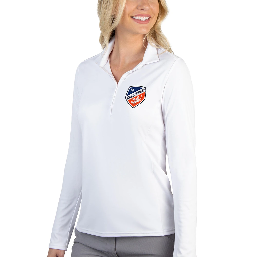 Women's Antigua White FC Cincinnati Tribute Long Sleeve Polo