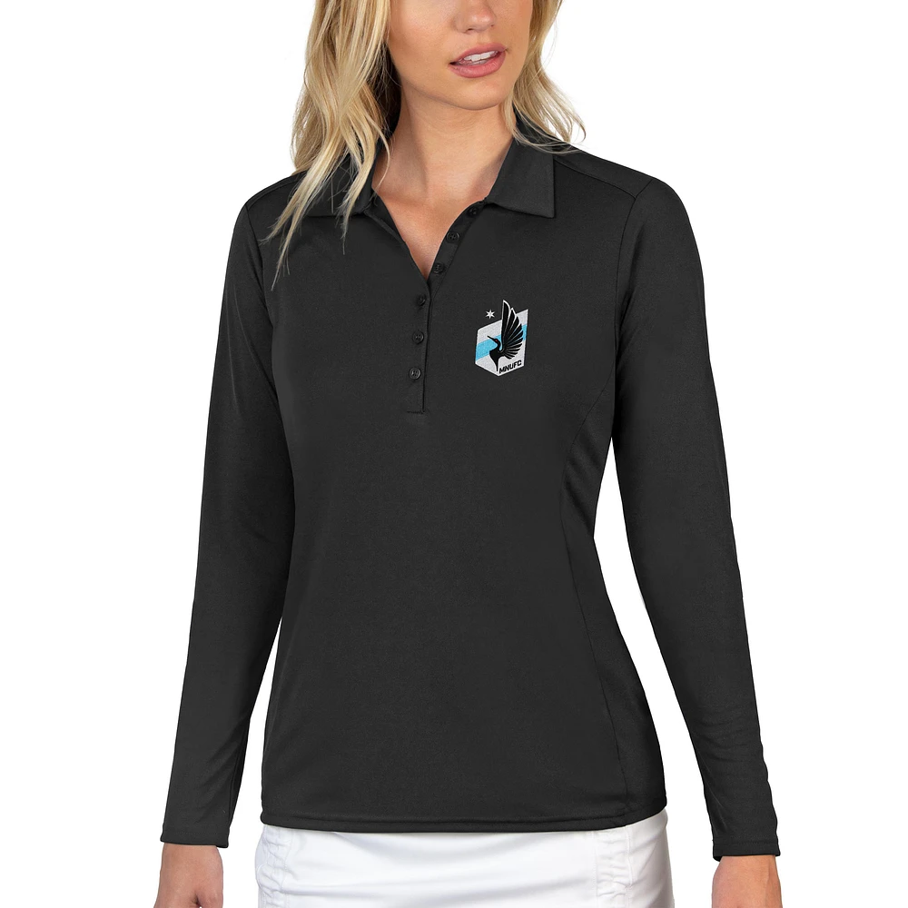 Women's Antigua Black Minnesota United FC Tribute Long Sleeve Polo