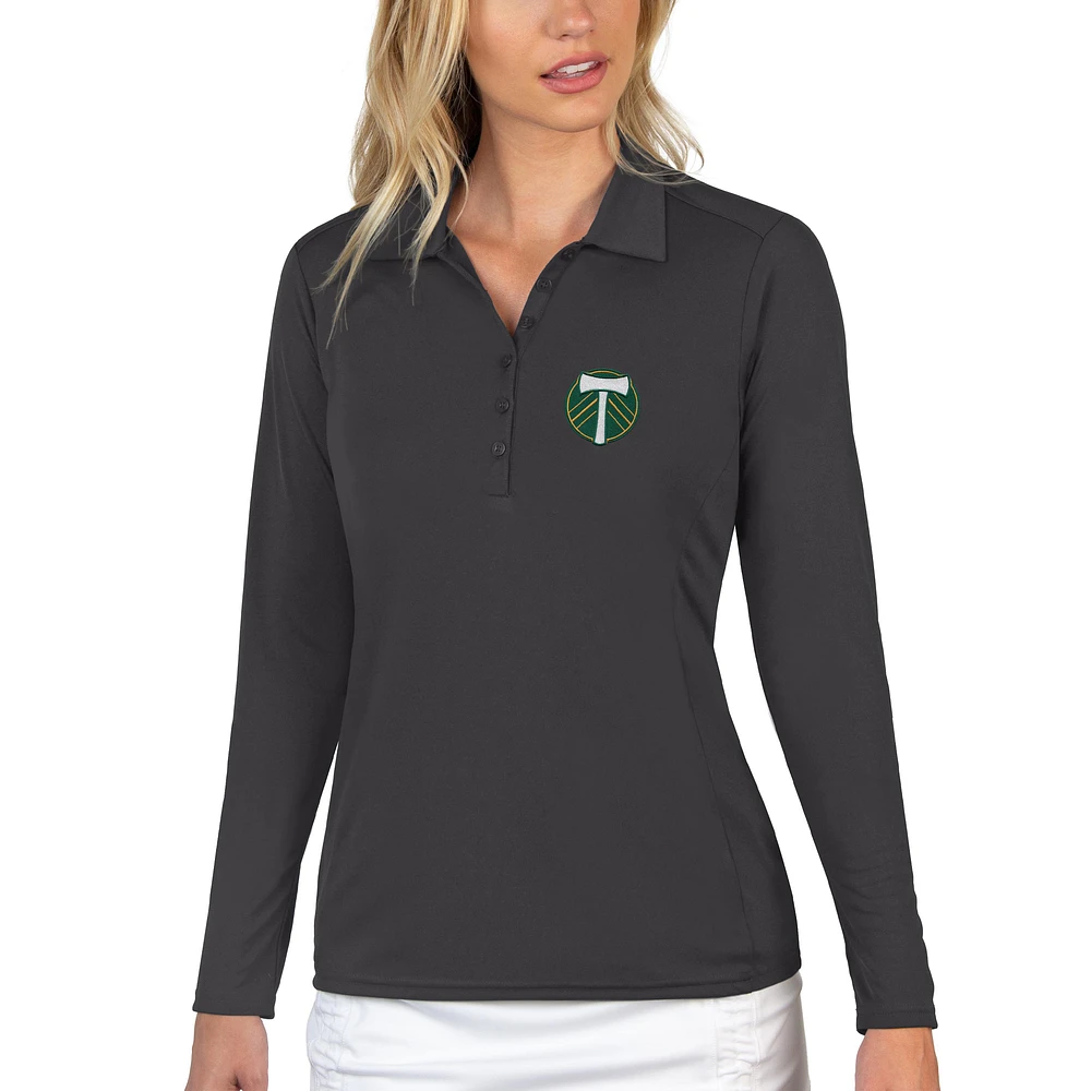 Women's Antigua Heather Gray Portland Timbers Tribute Long Sleeve Polo