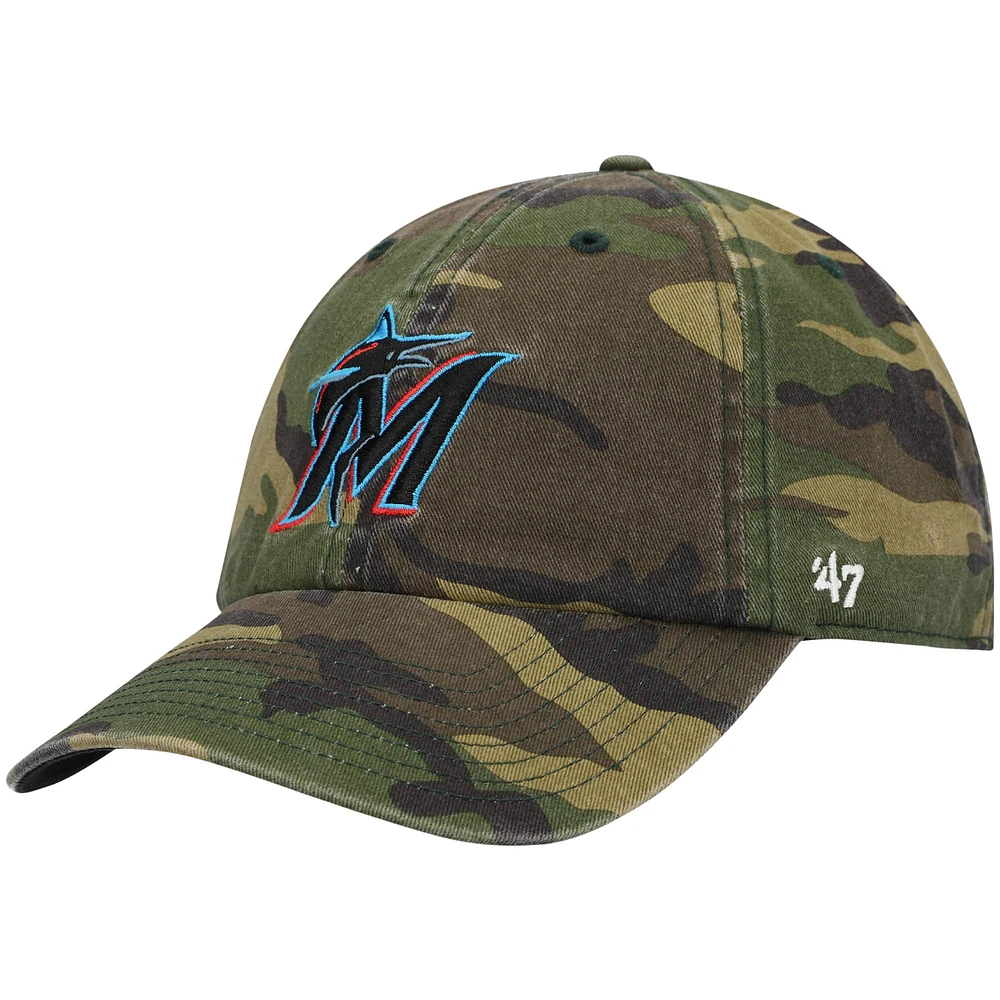 Men's '47 Camo Miami Marlins Team Clean Up Adjustable Hat
