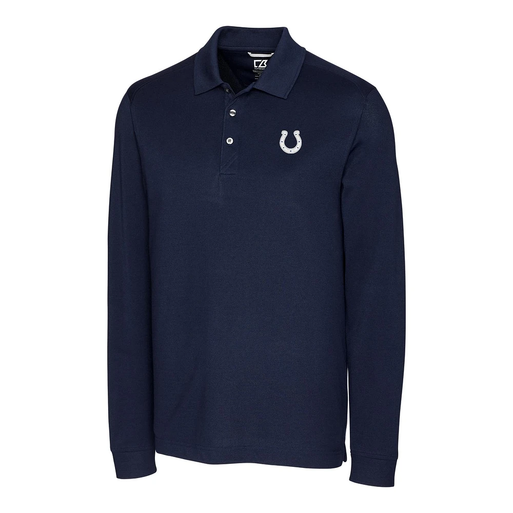Men's Cutter & Buck Navy Indianapolis Colts Advantage Long Sleeve Polo