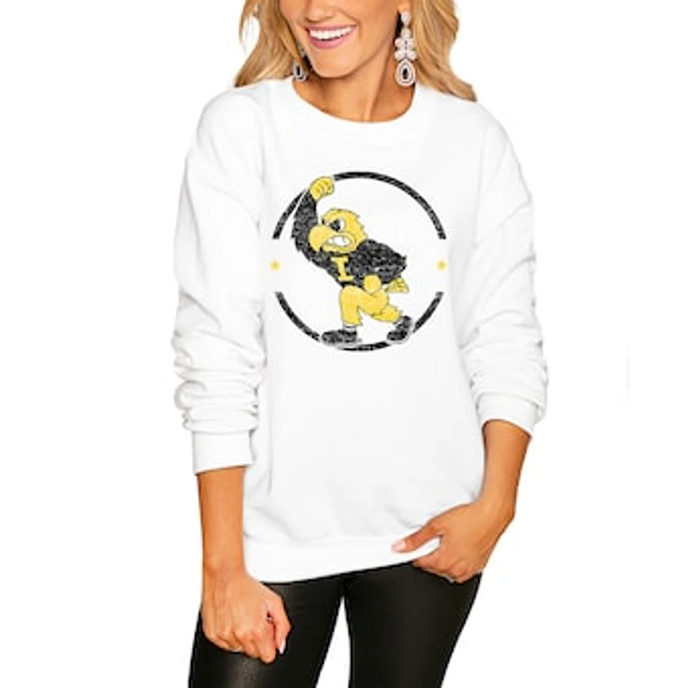Women's White Iowa Hawkeyes End Zone Pullover Sweatshirt